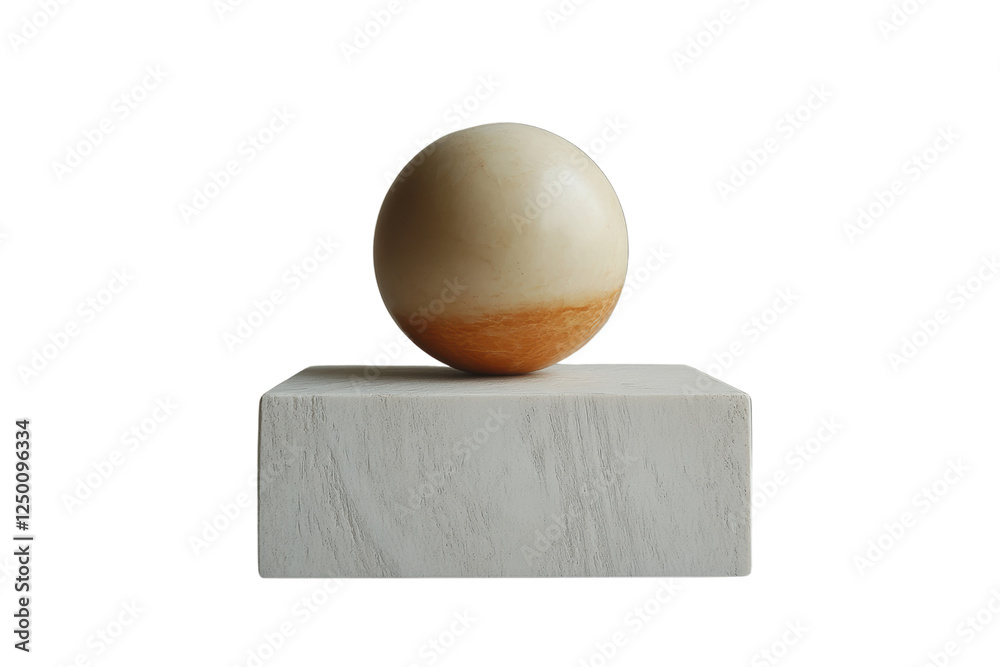 Poster A minimalist design featuring a spherical object resting on a textured base, showcasing elegance and simplicity in artistic expression.