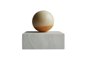A minimalist design featuring a spherical object resting on a textured base, showcasing elegance and simplicity in artistic expression.
