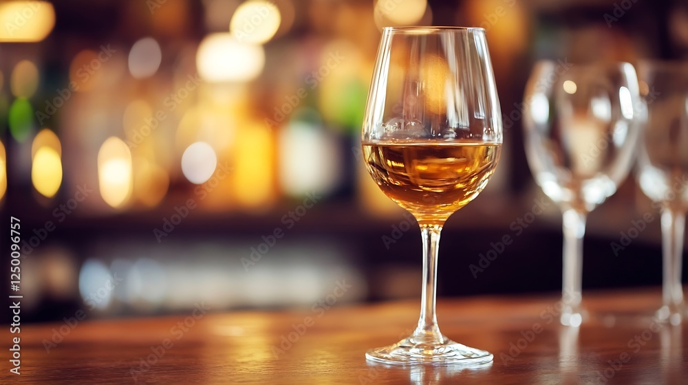 Poster elegantly served glass of wine in a cozy bar environment with blurred background : generative ai