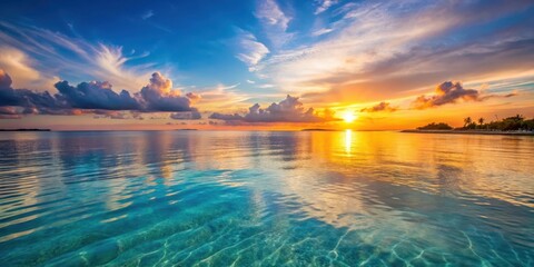 Fototapeta premium Serene Sunset Over Crystal Clear Waters, serene, tranquil, serene, tranquil