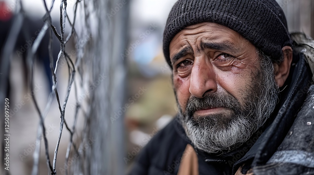 Poster emotional portrait of a troubled man reflecting sadness and hardship in a gritty environment : gener
