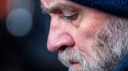Obraz premium Close Up Portrait of Thoughtful Elderly Man with Gray Beard in Natural Light : Generative AI