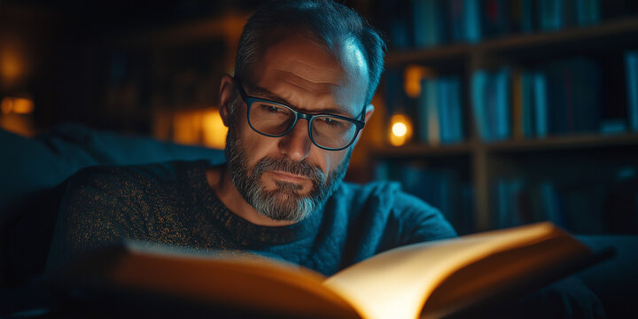 Reading passionate insights cozy library book review warm lighting intimate close-up mindfulness in literature