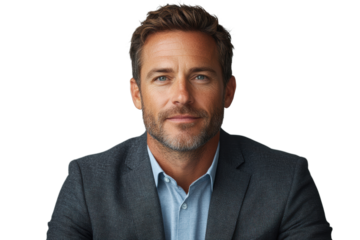 A professional man with a confident smile, dressed in formal attire. He exudes charisma and approachability in a modern business setting.
