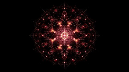 A glowing kaleidoscopic pattern on a black background.