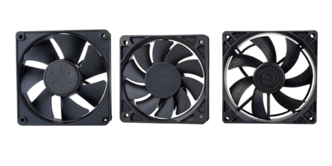 Black plastic computer fan on white, cooling system part, Cut Out