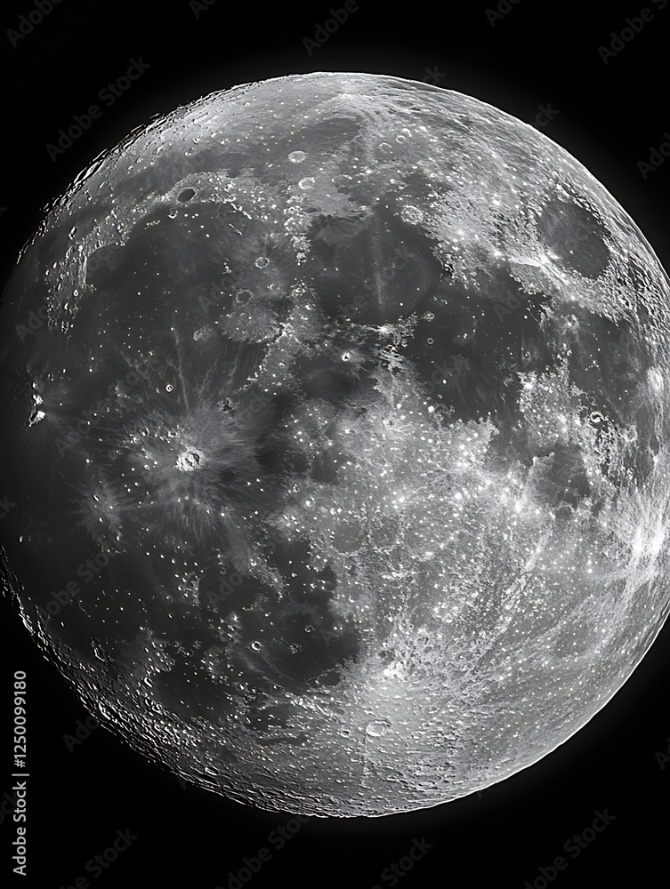 Poster detailed close up of the full moon showcasing craters and surface for astronomy enthusiasts : genera