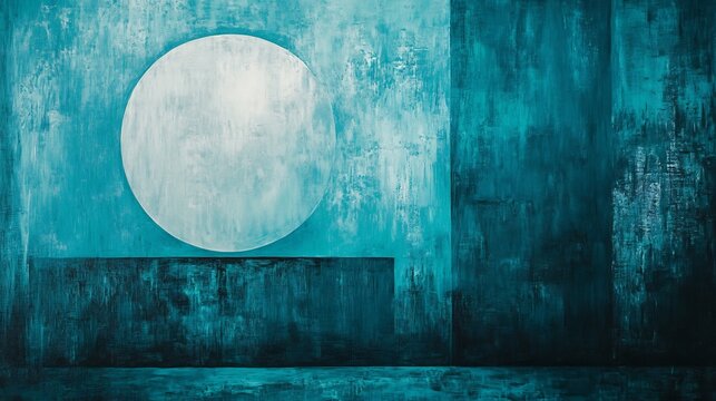 Serene Teal Abstract Painting Soft Light Mysterious Moon. AI Generated