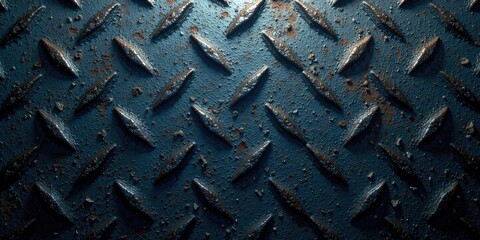 Dark Blue Diamond Plate Metal Texture Grunge, Weathered, Industrial Background