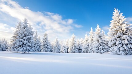 Fototapeta premium Stunning Winter Landscape with Snow-Covered Pine Trees Under Clear Blue Sky : Generative AI