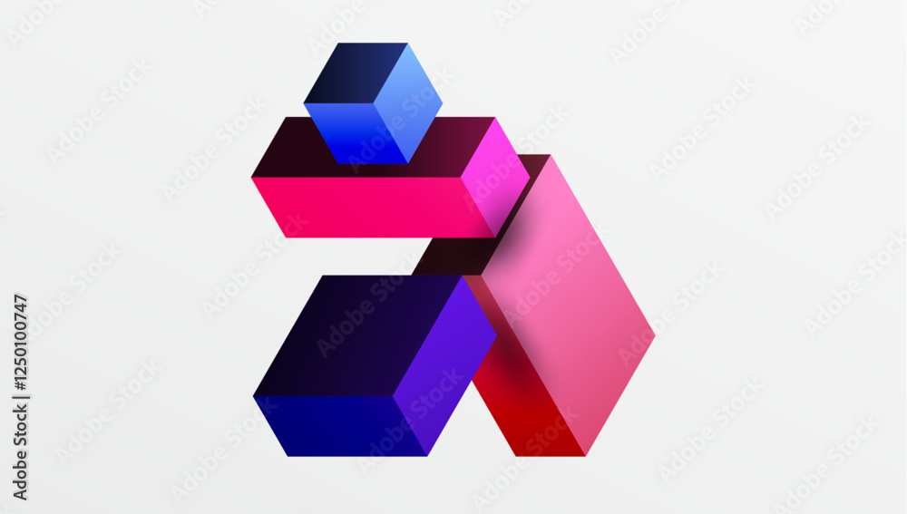 Poster Sleek abstract design featuring isometric 3D blocks in a clean, modern composition. Perfect for tech-inspired themes, with vibrant colors and geometric precision