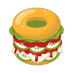 Cute Cartoon Junk Food Isolated on White Background. Vector Illustration.