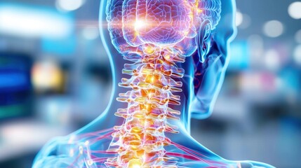 Human Brain and Spinal Column Anatomy 3D Rendering
