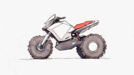 Futuristic off-road motorcycle design with rugged tires and sleek body, showcasing innovation and adventure