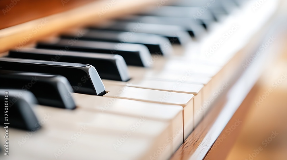 Aufkleber close up of a piano keyboard showcasing smooth black and white keys in natural light : generative ai