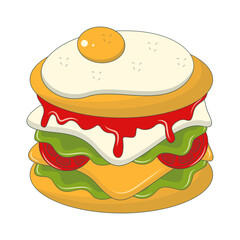 Cute Cartoon Junk Food Isolated on White Background. Vector Illustration.