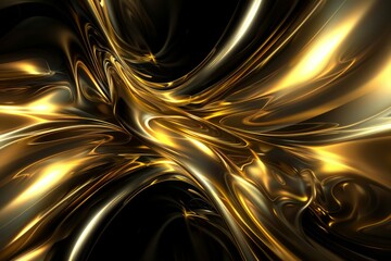 Flowing golden light waves on dark background. Artificial Intelligence