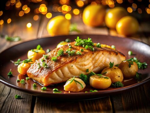 Long exposure captures the sizzling drama of grilled potatoes and pan-fried schellfisch, a culinary light show.