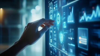 Businessman using a digital touchscreen interface