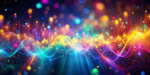 Abstract Colorful 3D Sound Waves, Ethereal Music Background with Bokeh Effect - Stock Photo