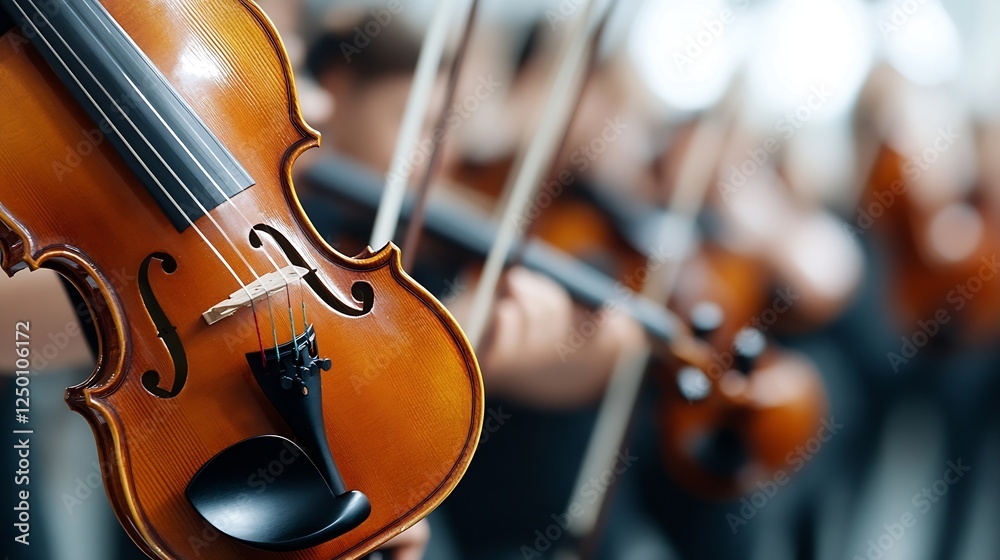 Aufkleber Close Up of a Violin Being Played in a Classical Music Setting with Musicians : Generative AI