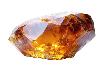A stunning piece of amber showcases its rich amber tones and unique facets, reflecting light beautifully. A perfect addition to any gem collection.