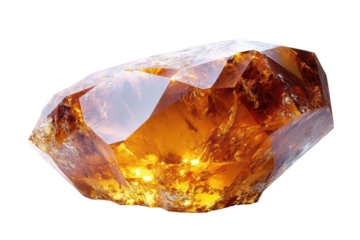 A stunning piece of amber showcases its rich amber tones and unique facets, reflecting light beautifully. A perfect addition to any gem collection.