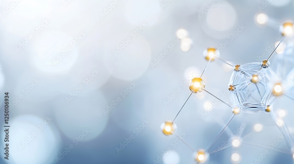 Leinwandbilder Abstract molecular structure with glowing particles in blue background for science and technology concepts : Generative AI