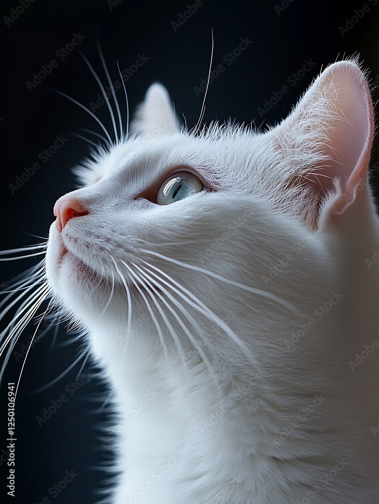 Poster elegant white cat close up with intense gaze captured in soft natural lighting : generative ai