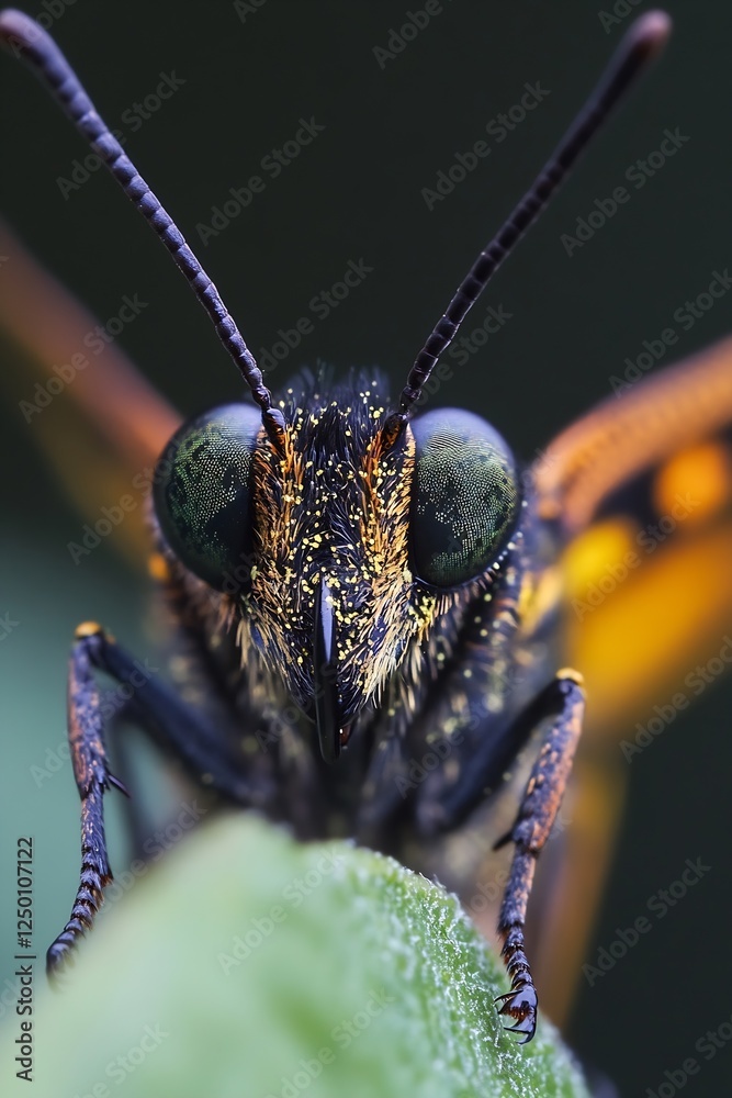 Poster Close-up of a colorful grasshopper perched on a leaf showcasing its intricate details : Generative AI