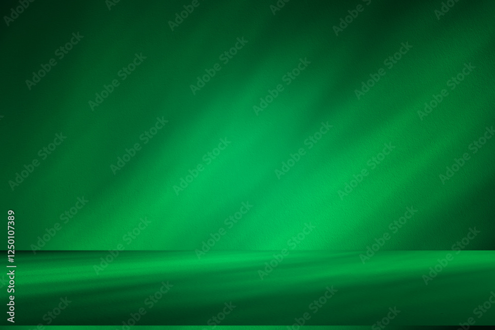 Poster Wall interior background, studio and backdrops show products. with leaf shadow from window color green and white. background for text insertion and presentation of product	
