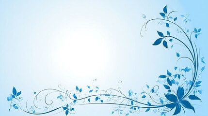 Elegant Blue Floral Design Swirling Vines and Leaves