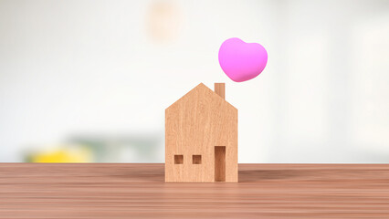 The Wood House and Pink Heart for family or property concept 3d Rendering.