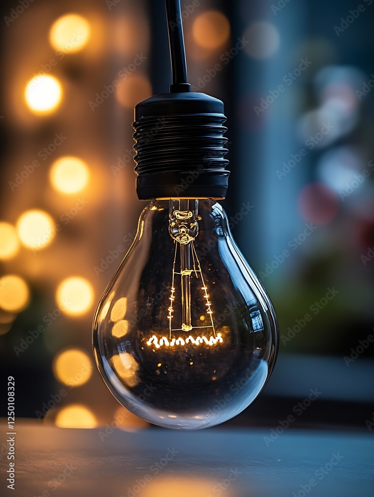 Poster Captivating Edison Bulb Captured with Soft Bokeh Background for Modern Decor : Generative AI