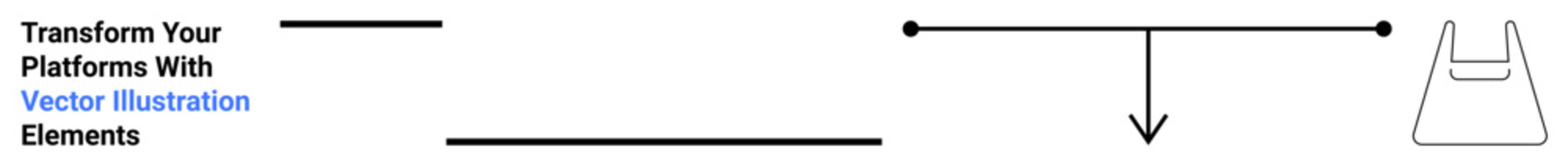 Combination of horizontal lines, arrow pointing downward, and outlined bag shape. Ideal for minimal design, packaging, logistics, flowcharts, navigation, e-commerce flat landing page banner