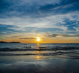 Photography vertical landscape sunset look view horizon summer sea beach nobody wind soft wave cool holiday calm sky cloud evening day time calm nature tropical ocean water travel island Thailand