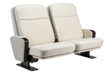 Pair of white upholstered theater seats isolated with transparent background