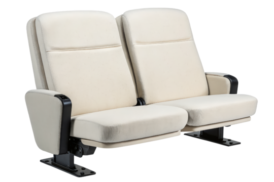 Pair of white upholstered theater seats isolated with transparent background