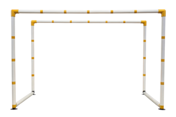 White and yellow portable soccer goal isolated with transparent background