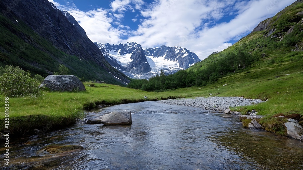 Aufkleber breathtaking scenic view of a mountain stream surrounded by lush greenery : generative ai