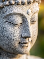 Serene Close Up of Stone Buddha Statue Faced in Meditative Expression : Generative AI