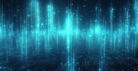 Abstract glowing cyan digital data streams.