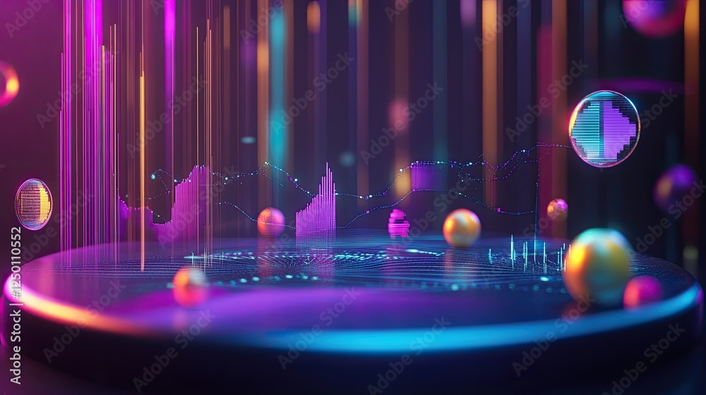 Poster abstract data visualization with colorful lights and circles