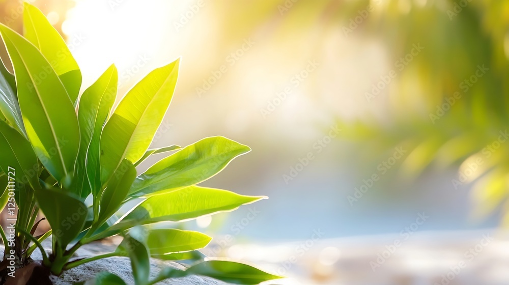 Aufkleber closeup of green leaves in sunlight creating a peaceful mood and natural setting for relaxation and 