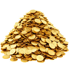 a mountain of gold coins. stack of gold coins isolated on transparent background