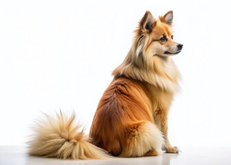 Fototapeta premium Adorable Fluffy Dog Sitting on Floor, Back View - Isolated Panoramic Image