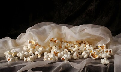 Homemade Popcorn in a White Napkin - Cozy Cinema Snack for Movie Night or Gathering