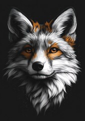 Obraz premium Majestic fox portrait, dark background, wildlife art, print design.