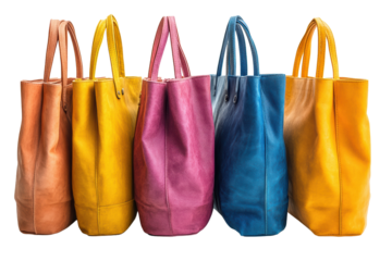A vibrant collection of colorful tote bags in various shades, showcasing style and practicality for everyday use and shopping essentials.