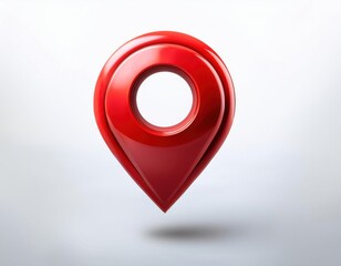 3D red location pin icon with a hollow center, representing navigation, direction, and maps in a sleek, modern design floating in the air. isolated on white